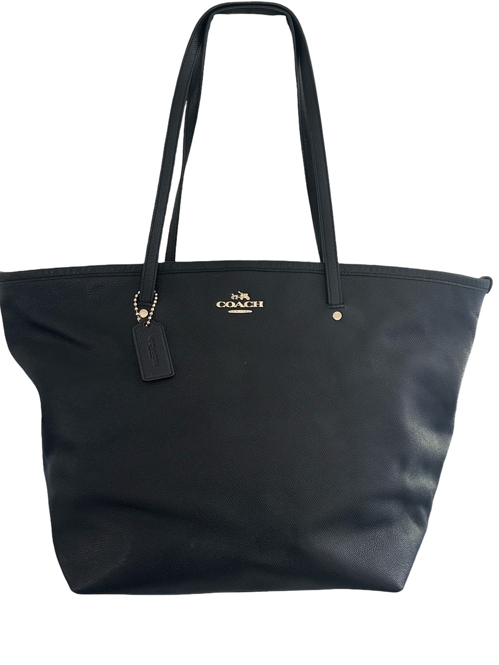 Coach Large Black Leather Tote with Gold Logo Accent - Picture 3 of 13